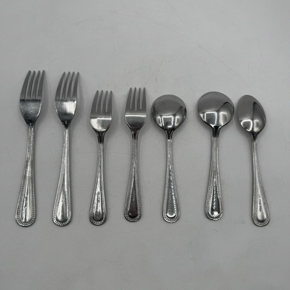 Delco Prima by Oneida Beaded Stainless Steel Mixed Replacement Spoon Fork Lot
